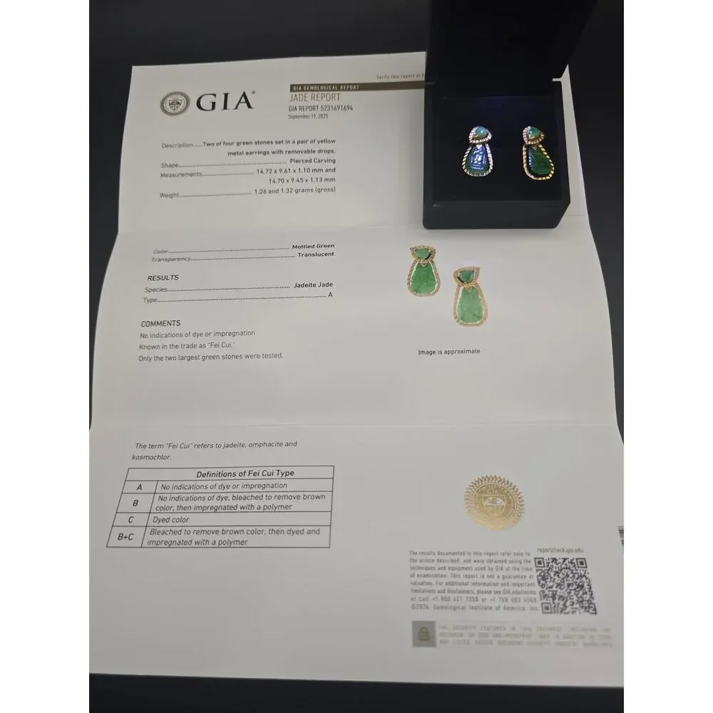 GIA Type A Jadeite Jade Carved Convertible Drop Earrings